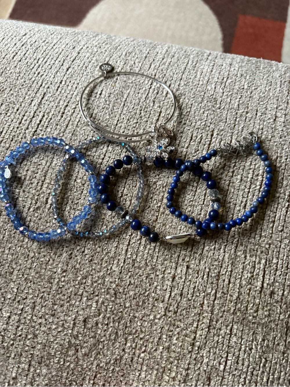 Alex and Ani Blue Bead and Silver Charm Bracelet Set